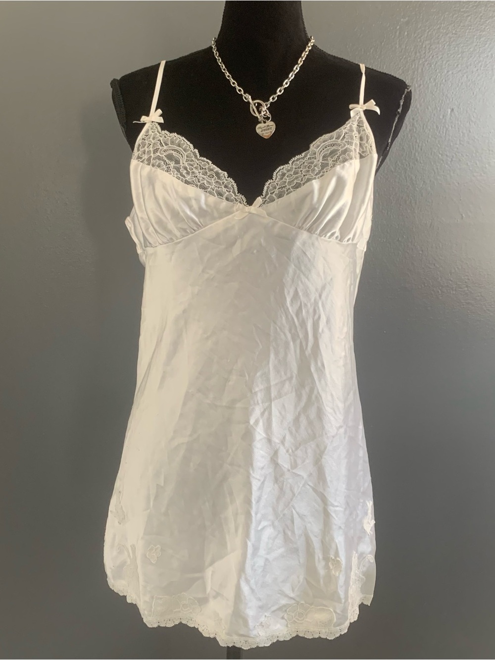 Betsey Johnson White Lace-Trim Satin Slip